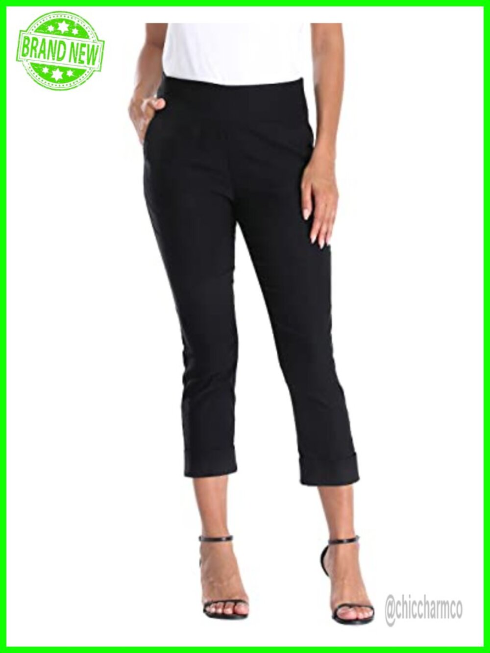 Pull On Capri Pants with Pockets Elastic Waist Cropped Work Pant